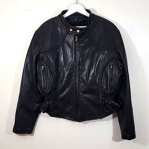 Vintage All-State Leather black jacket fully lined with braided details size XL
